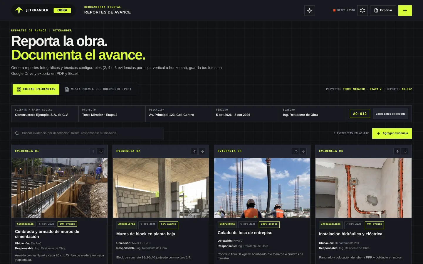 Reportes de Avance: captura de evidencias fotográficas